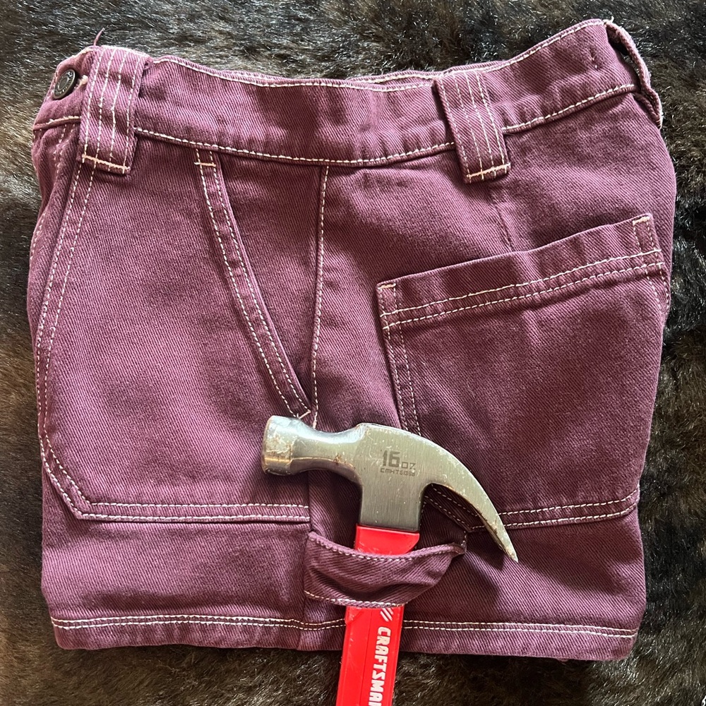 💜PacSun Maroon High-Waisted Carpenter Denim Shorts w Contrast Stitching